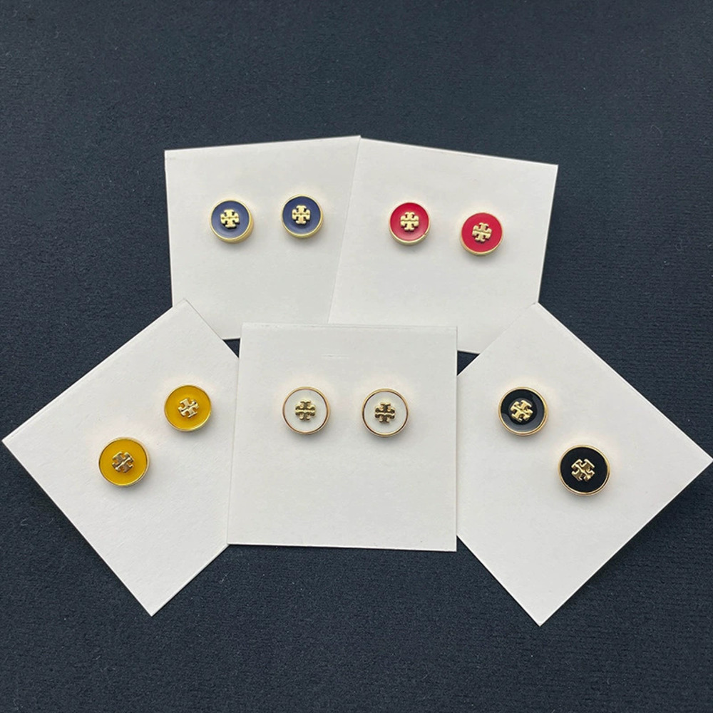 Tory Burch Gold Plated Enamel Multicolor Double Button Stud Earrings